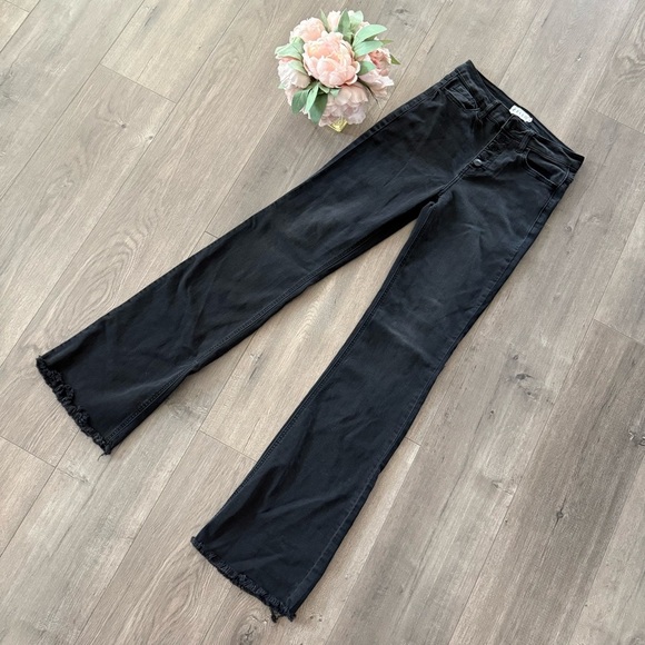 Cello Black High Rise Exposed Button Fly Flare Raw Hem Jeans - Picture 4 of 9